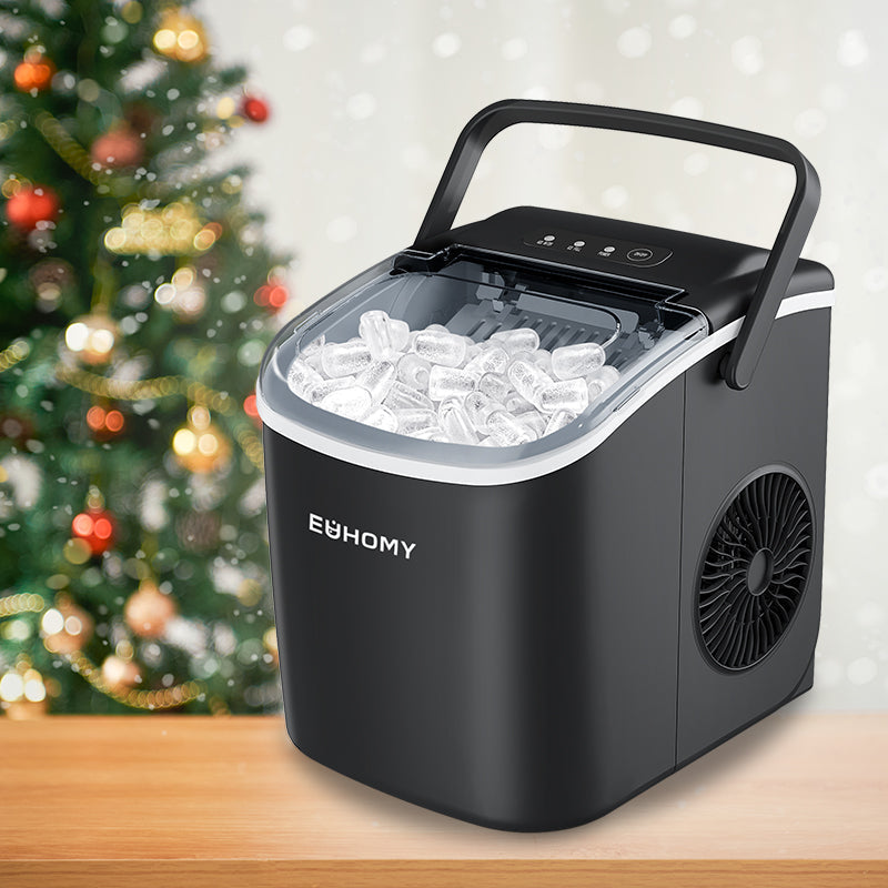 EUHOMY Dart H1 Portable Bullet Ice Maker Countertop With Handle - Black,12 inch, 26 Lbs/24H, Ready 9 Bullets in 6 Mins,Low Noise