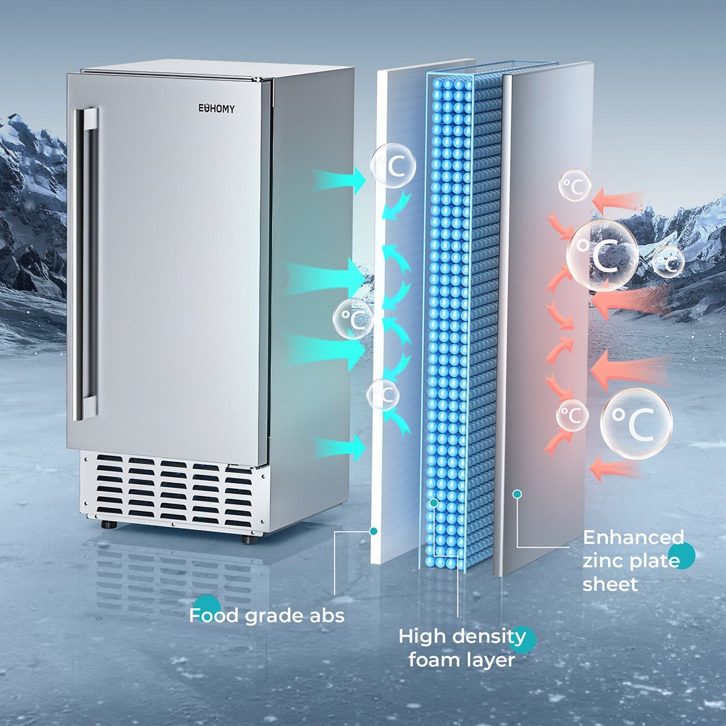 EUHOMY Commercial Built-in Nugget Ice Maker Machine