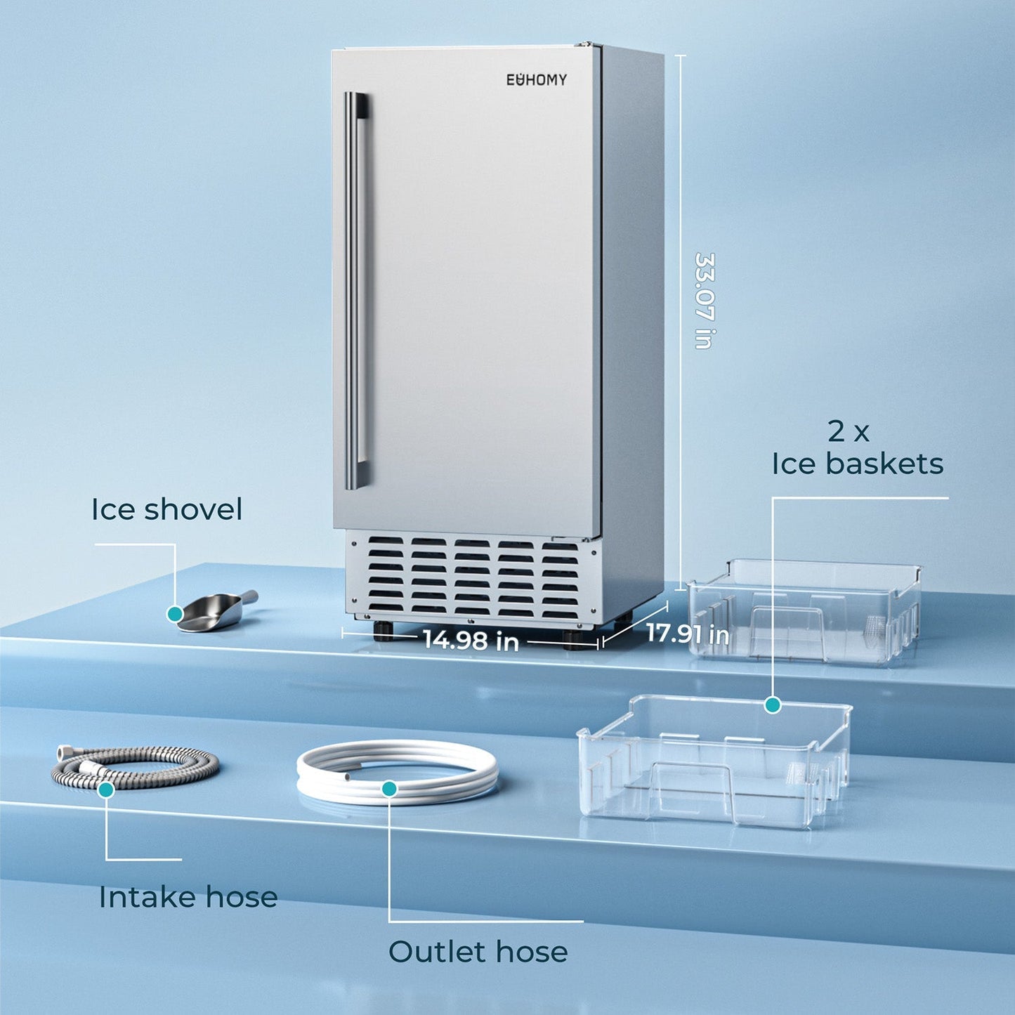 EUHOMY Commercial Built-in Nugget Ice Maker Machine