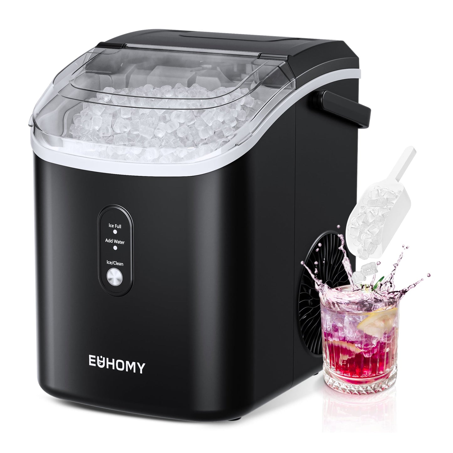 EUHOMY Pearl H1 Portable Nugget Ice Maker Countertop With Handle– 34Lbs/24H, 6-Min Fast Ice, Ice Full & Add Water Alerts
