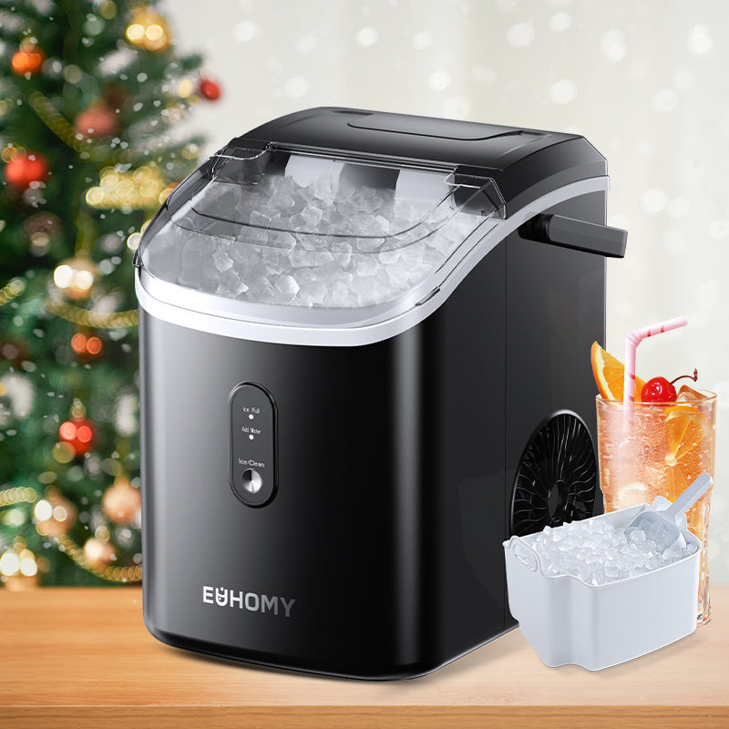 EUHOMY Pearl H1 Portable Nugget Ice Maker Countertop With Handle– 34Lbs/24H, 6-Min Fast Ice, Ice Full & Add Water Alerts