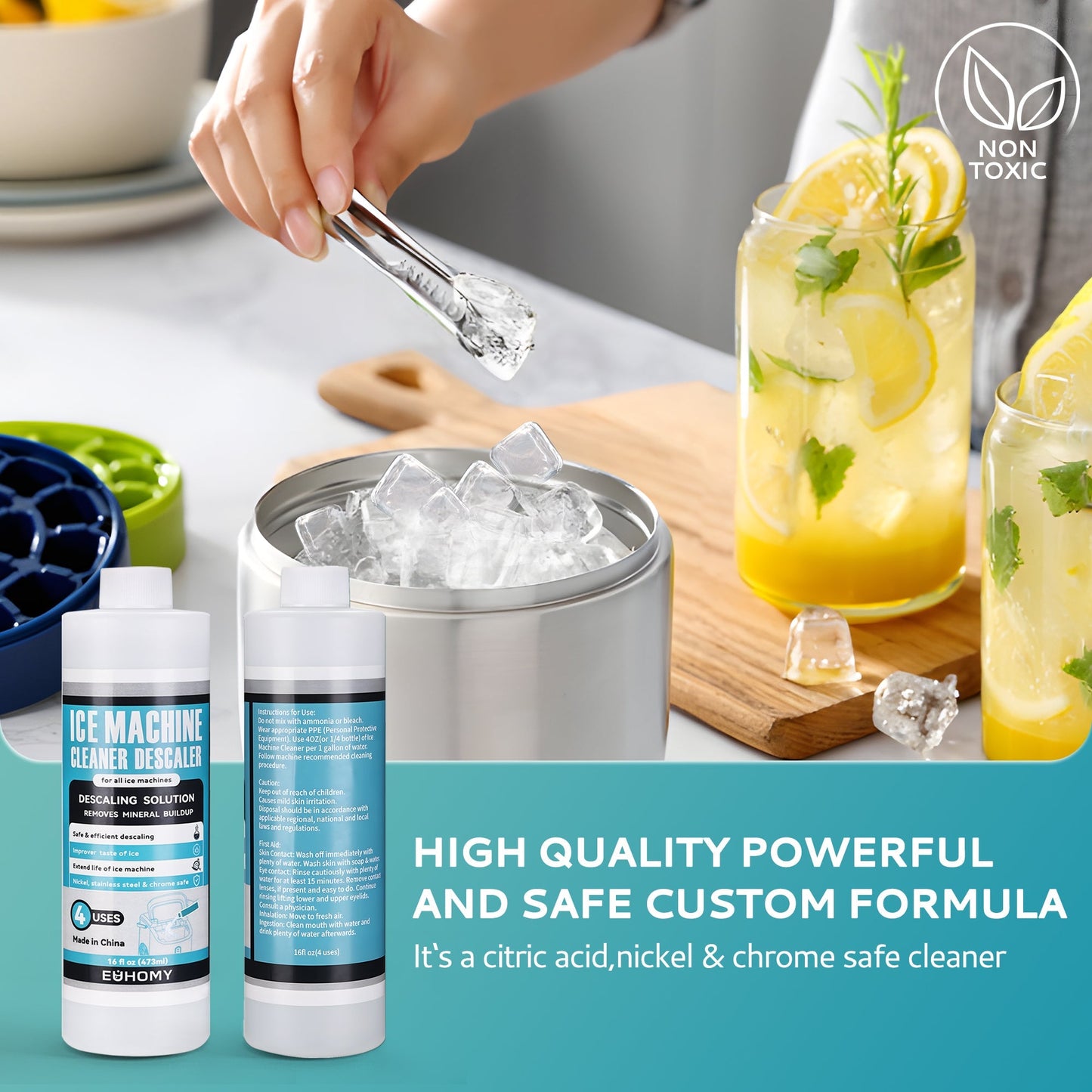 EUHOMY Ice Maker Cleaner - 16/32 Fl OZ, Safe and Odor Free, Powerful Cleansing, Universal Compatibility for Ice Makers
