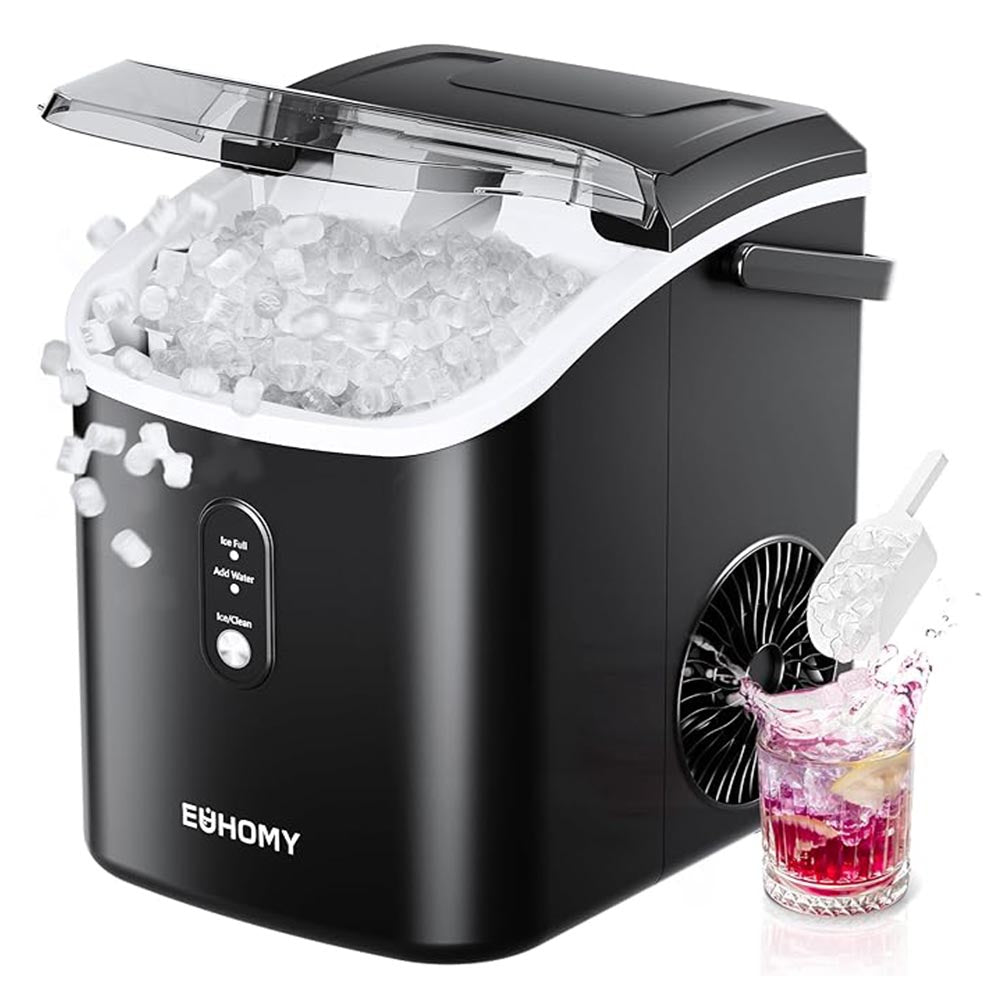 EUHOMY Pearl H1 Portable Nugget Ice Maker Countertop With Handle– 34Lbs/24H, 6-Min Fast Ice, Ice Full & Add Water Alerts