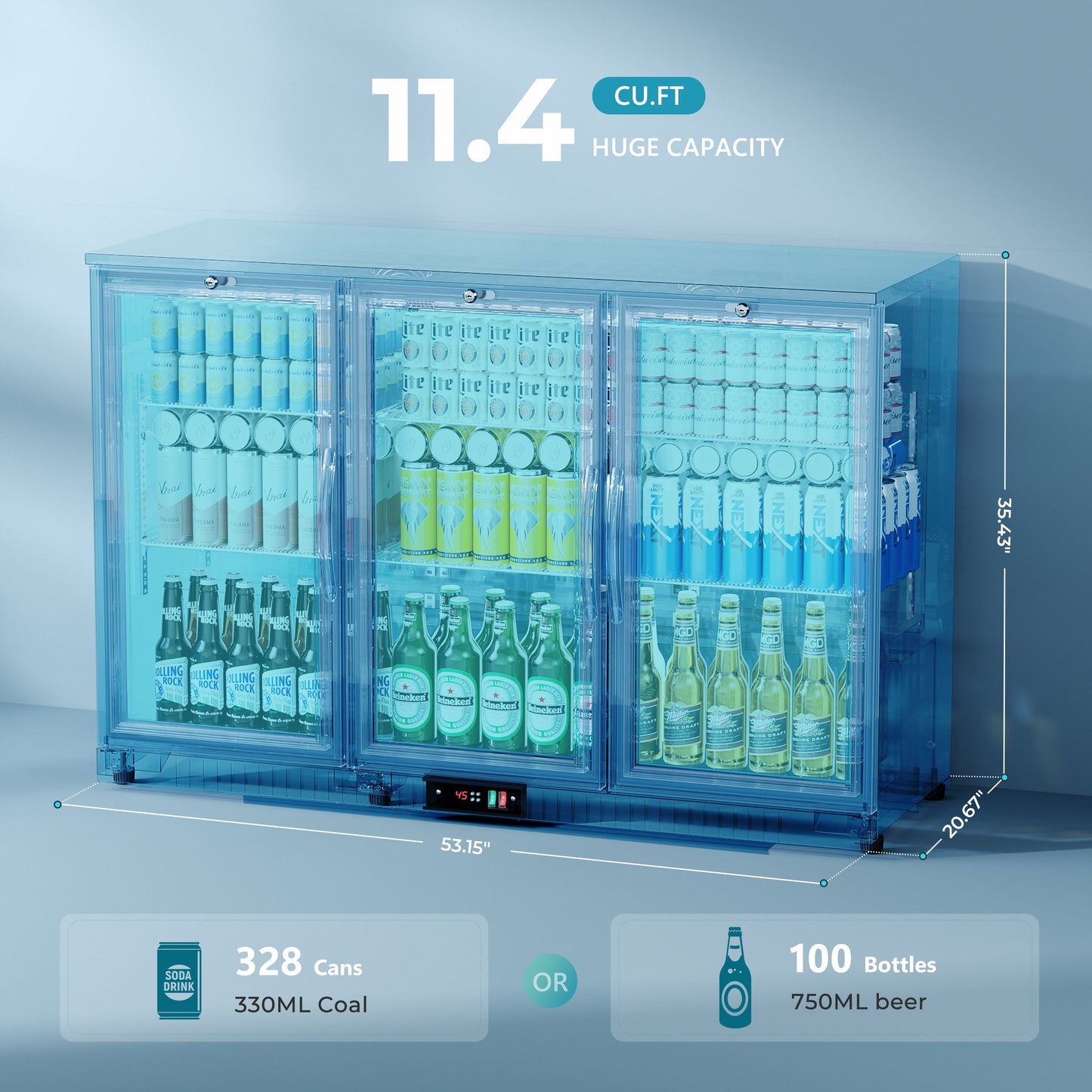 EUHOMY Back Bar Cooler With 2/3 Glass Swing Doors Wine Cooler