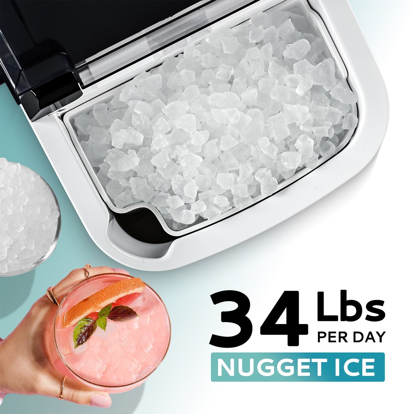 EUHOMY Pearl H1 Portable Nugget Ice Maker With Handle Countertop – Stainless Steel, 34Lbs/24H, 6-Min Fast Ice, Auto-Cleaning, Ice Full & Add Water Alerts
