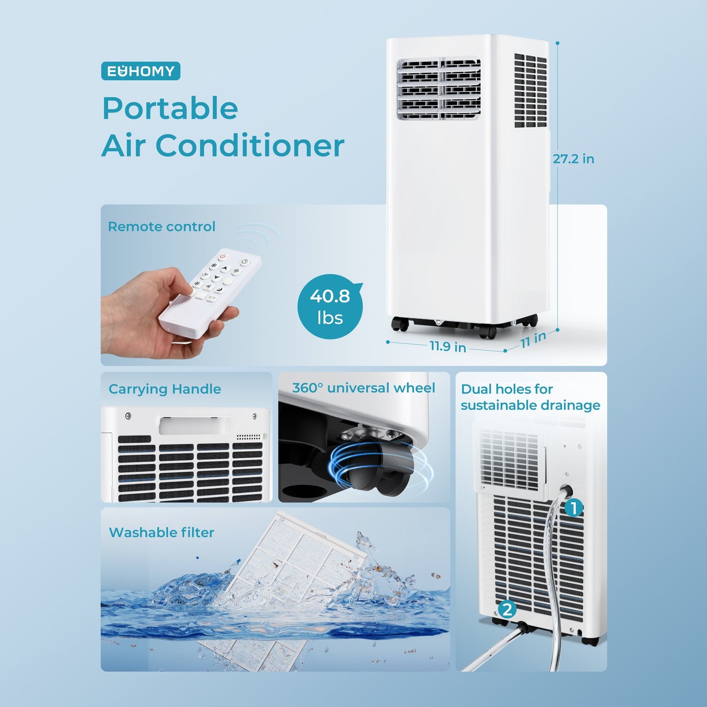 EUHOMY Portable Air Conditioners 3 in 1 Portable Cooling AC with Dehumidifier, Fan, Sleep Modes