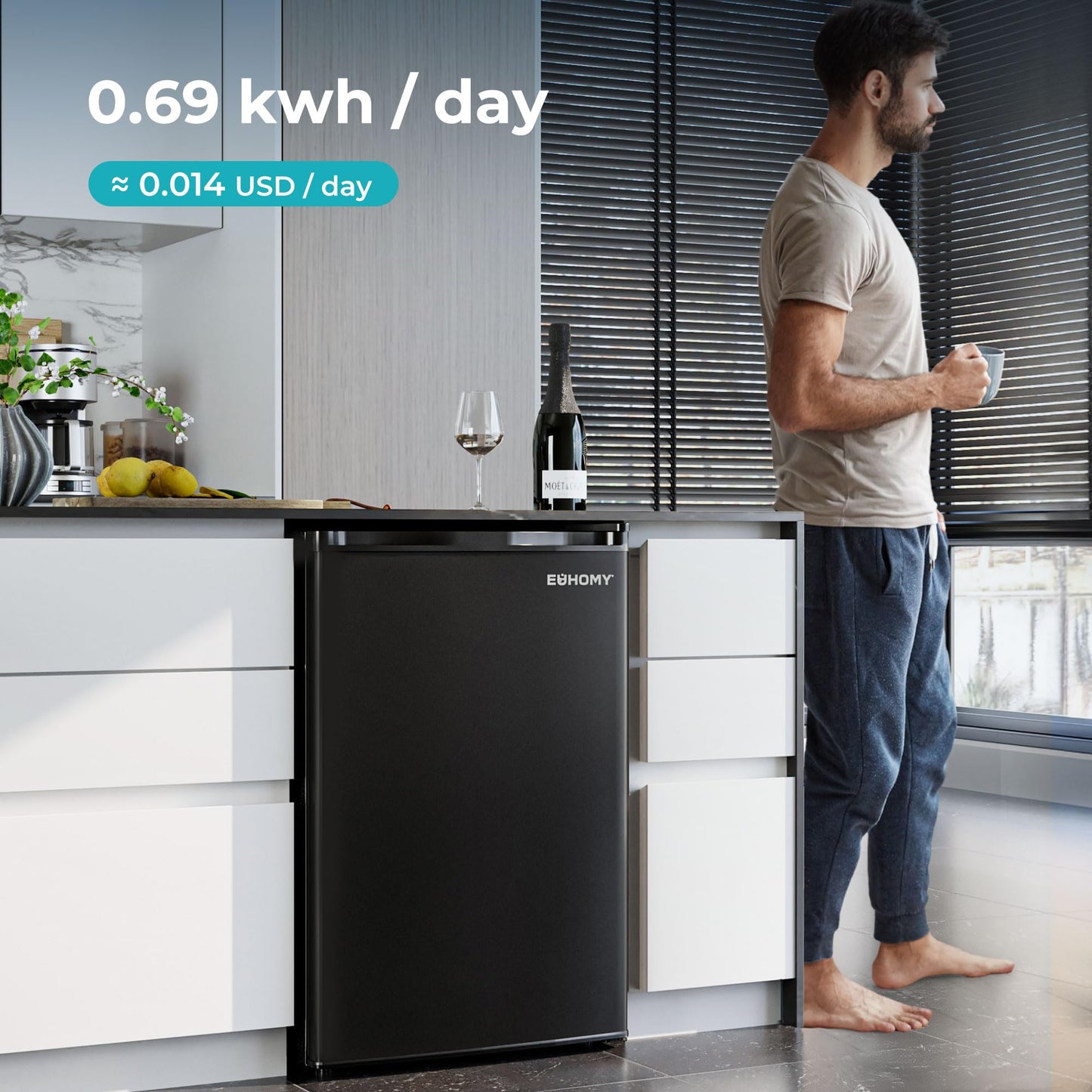 EUHOMY Mini Fridge with Freezer, Single Door Compact Refrigerator