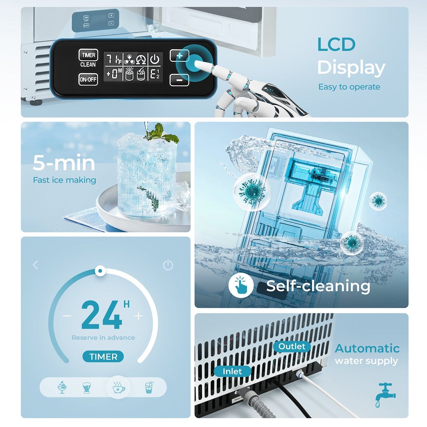 EUHOMY Commercial Built-in Nugget Ice Maker Machine