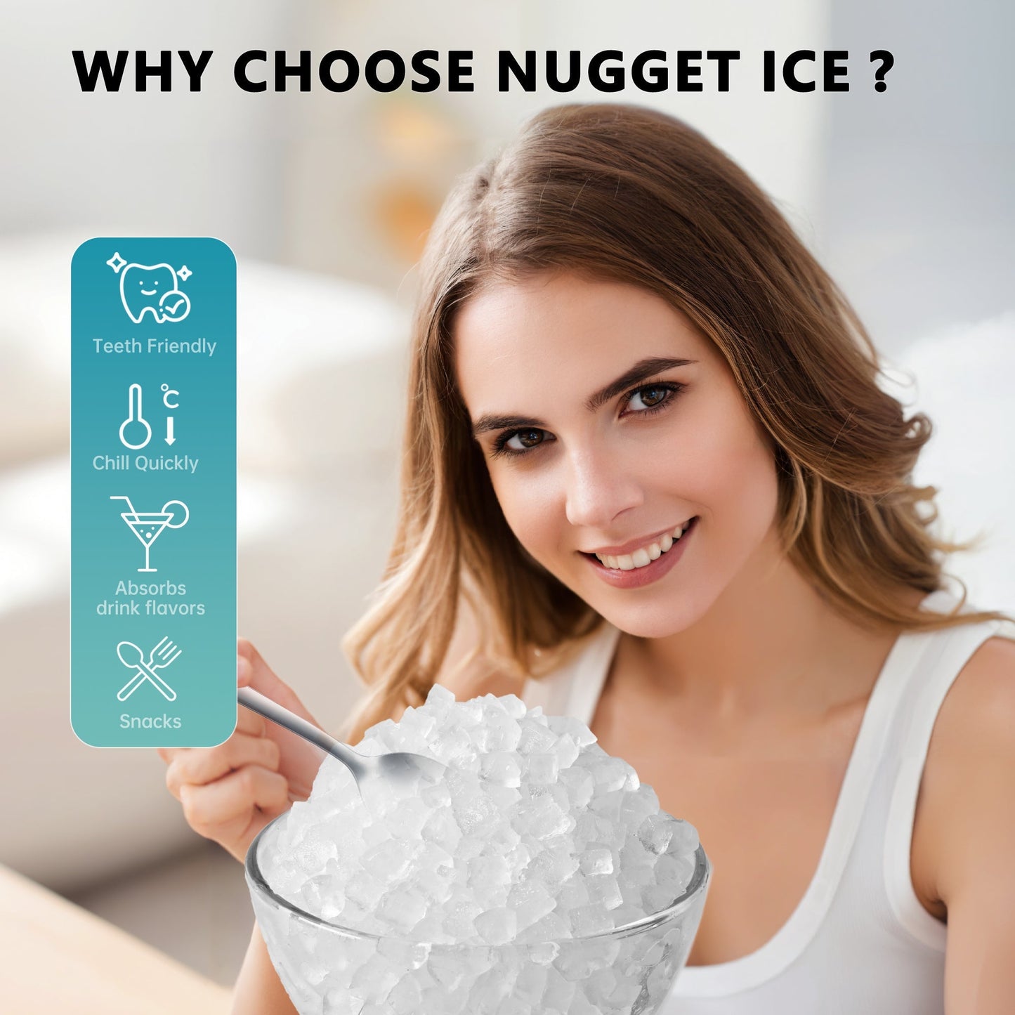EUHOMY Pearl H1 Portable Nugget Ice Maker Countertop With Handle– 34Lbs/24H, 6-Min Fast Ice, Ice Full & Add Water Alerts