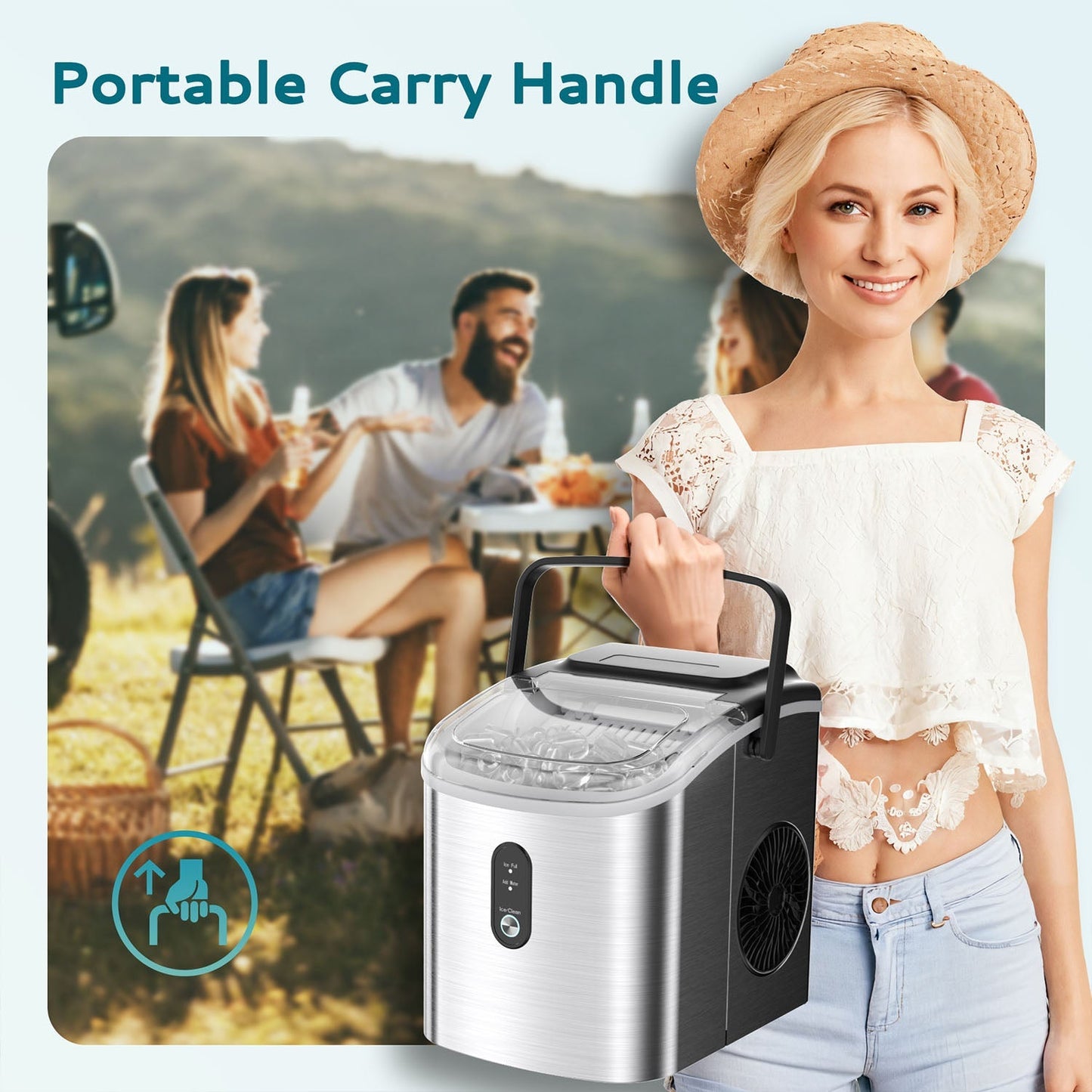 EUHOMY Dart H1 Portable Bullet Ice Maker Countertop with Handle - 26 Lbs/24H, Ready 9 Bullets in 6 Mins