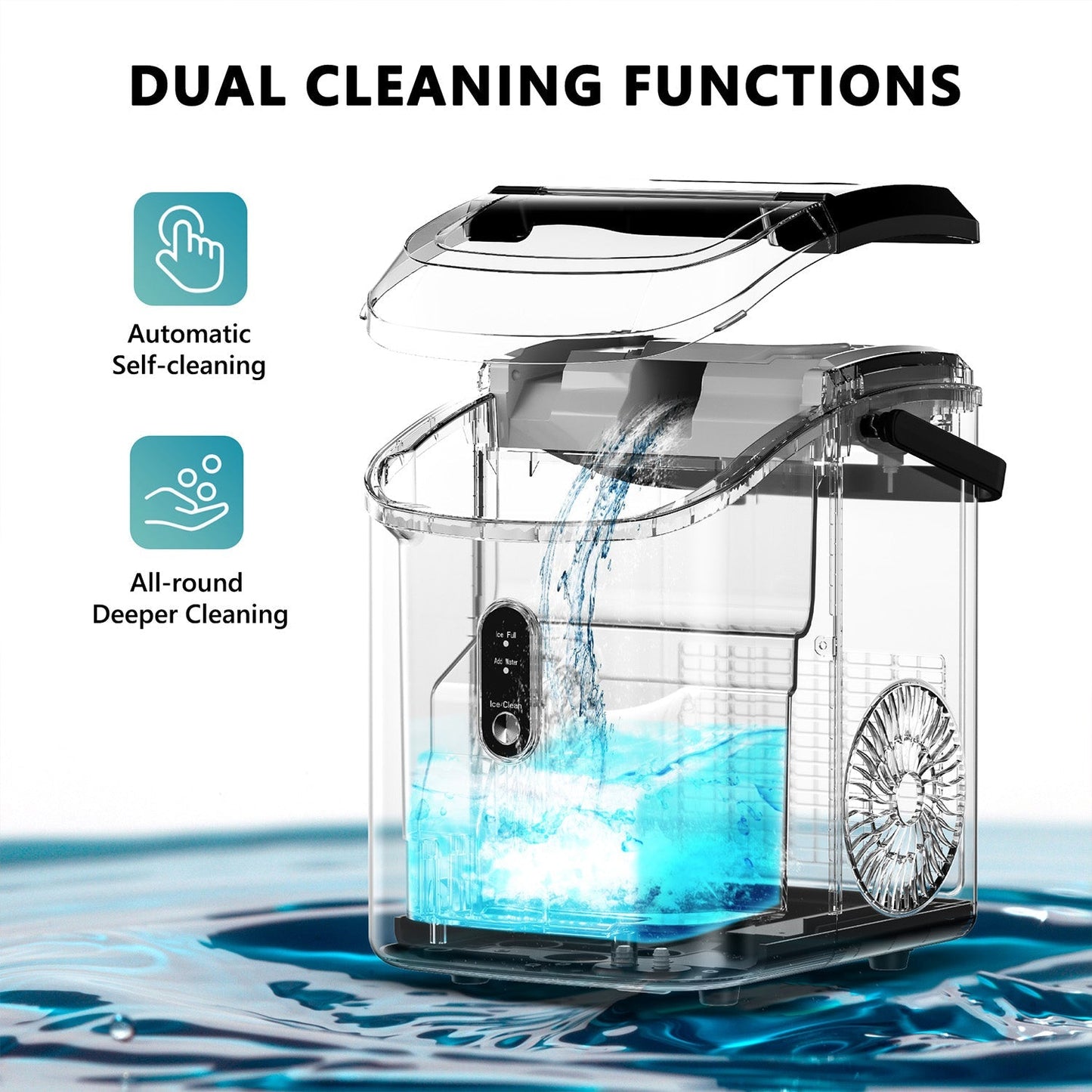 EUHOMY Pearl H1 Portable Nugget Ice Maker With Handle Countertop – Stainless Steel, 34Lbs/24H, 6-Min Fast Ice, Auto-Cleaning, Ice Full & Add Water Alerts
