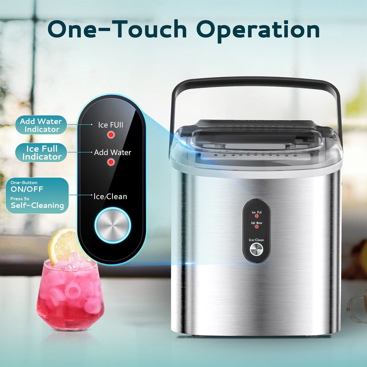 EUHOMY Dart H1 Portable Bullet Ice Maker Countertop with Handle - 26 Lbs/24H, Ready 9 Bullets in 6 Mins
