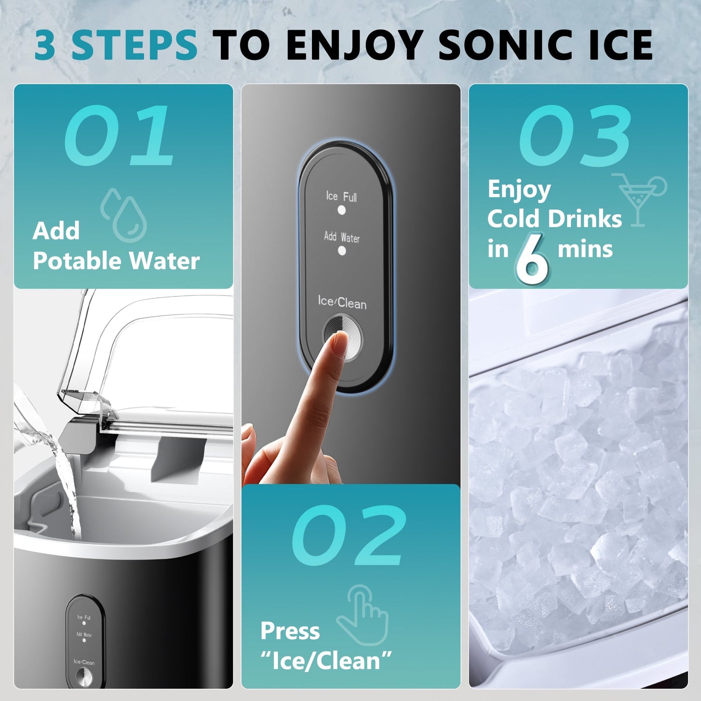 EUHOMY Pearl H1 Portable Nugget Ice Maker Countertop With Handle– 34Lbs/24H, 6-Min Fast Ice, Ice Full & Add Water Alerts