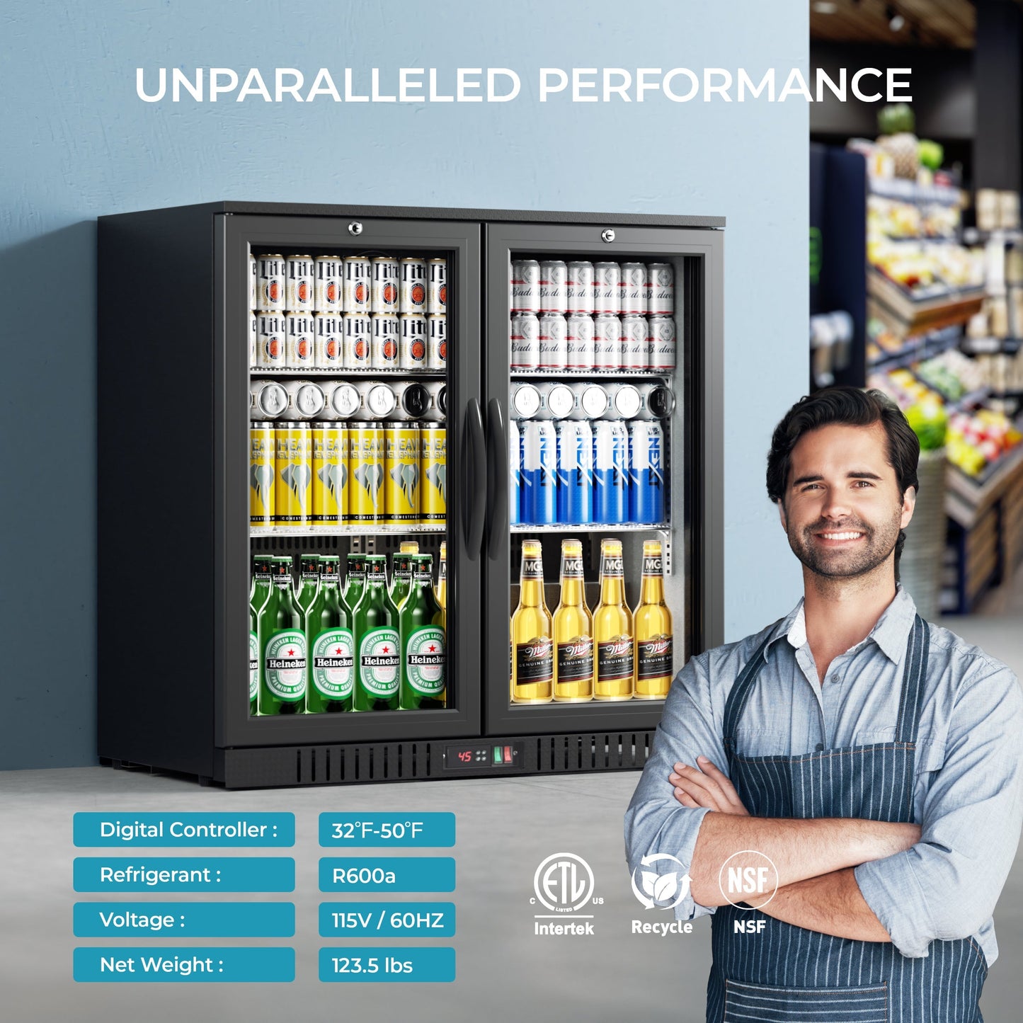 EUHOMY Back Bar Cooler With 2/3 Glass Swing Doors Wine Cooler