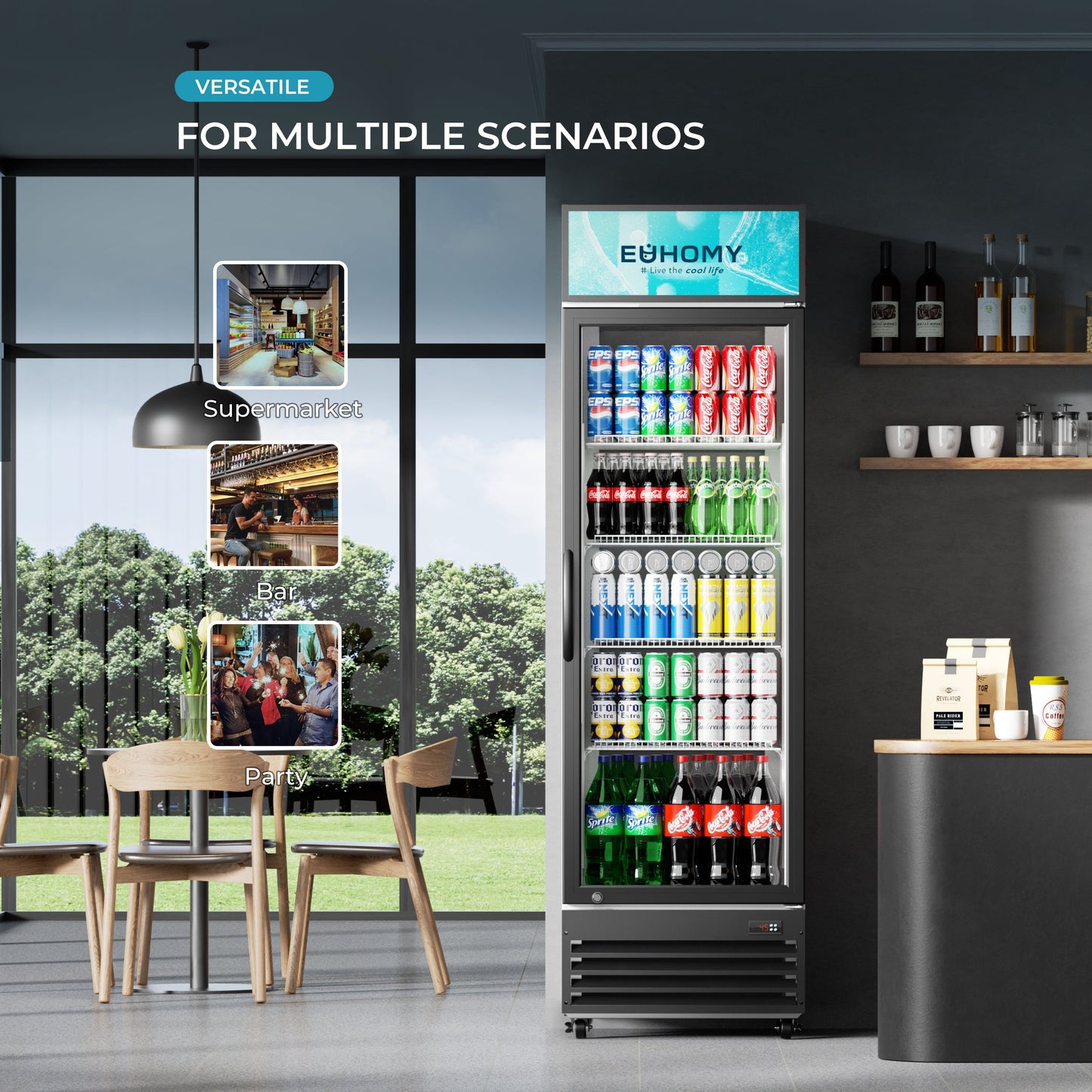 EUHOMY Commercial Display Refrigerator Glass Door Merchandiser Drink Fridge