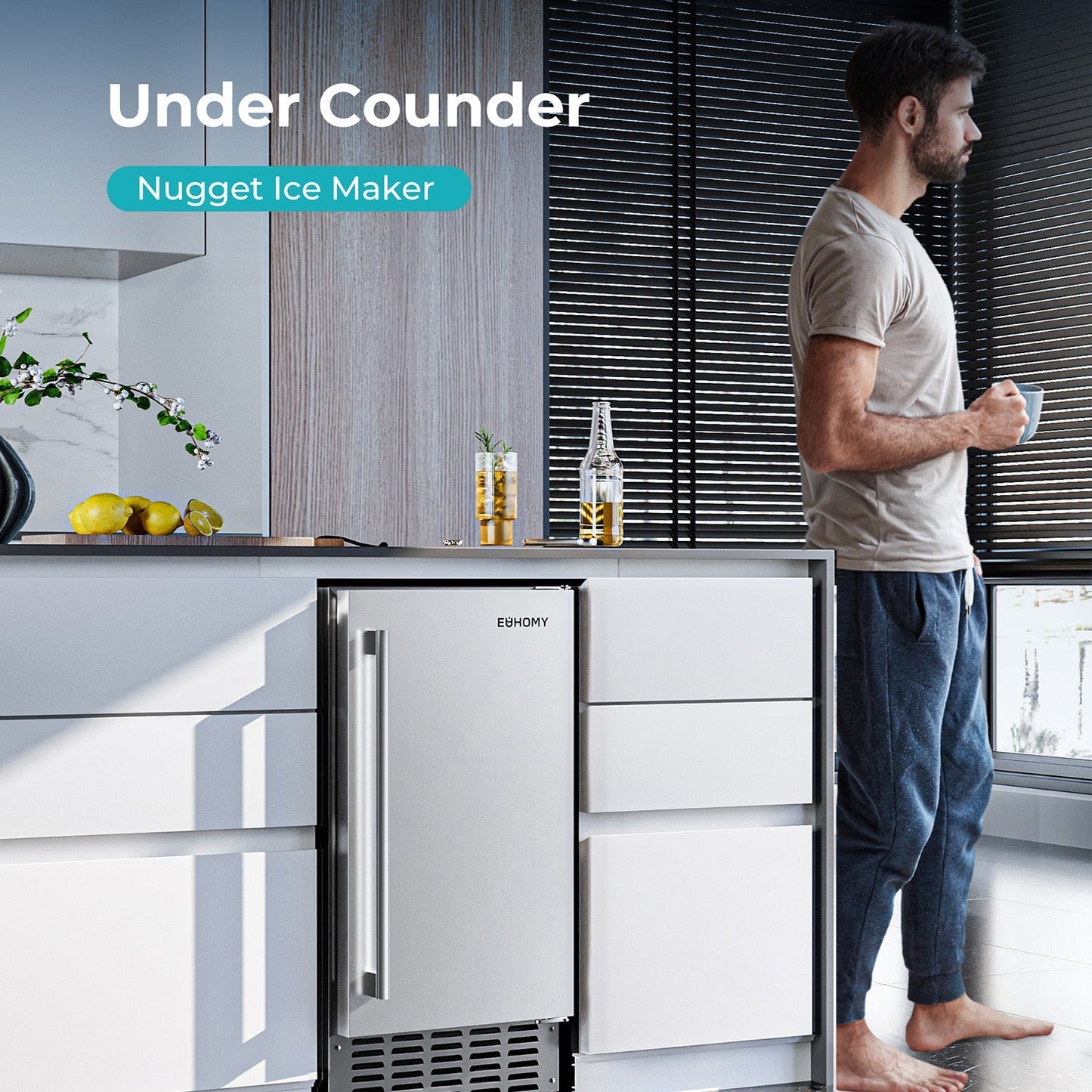 EUHOMY Commercial Built-in Nugget Ice Maker Machine