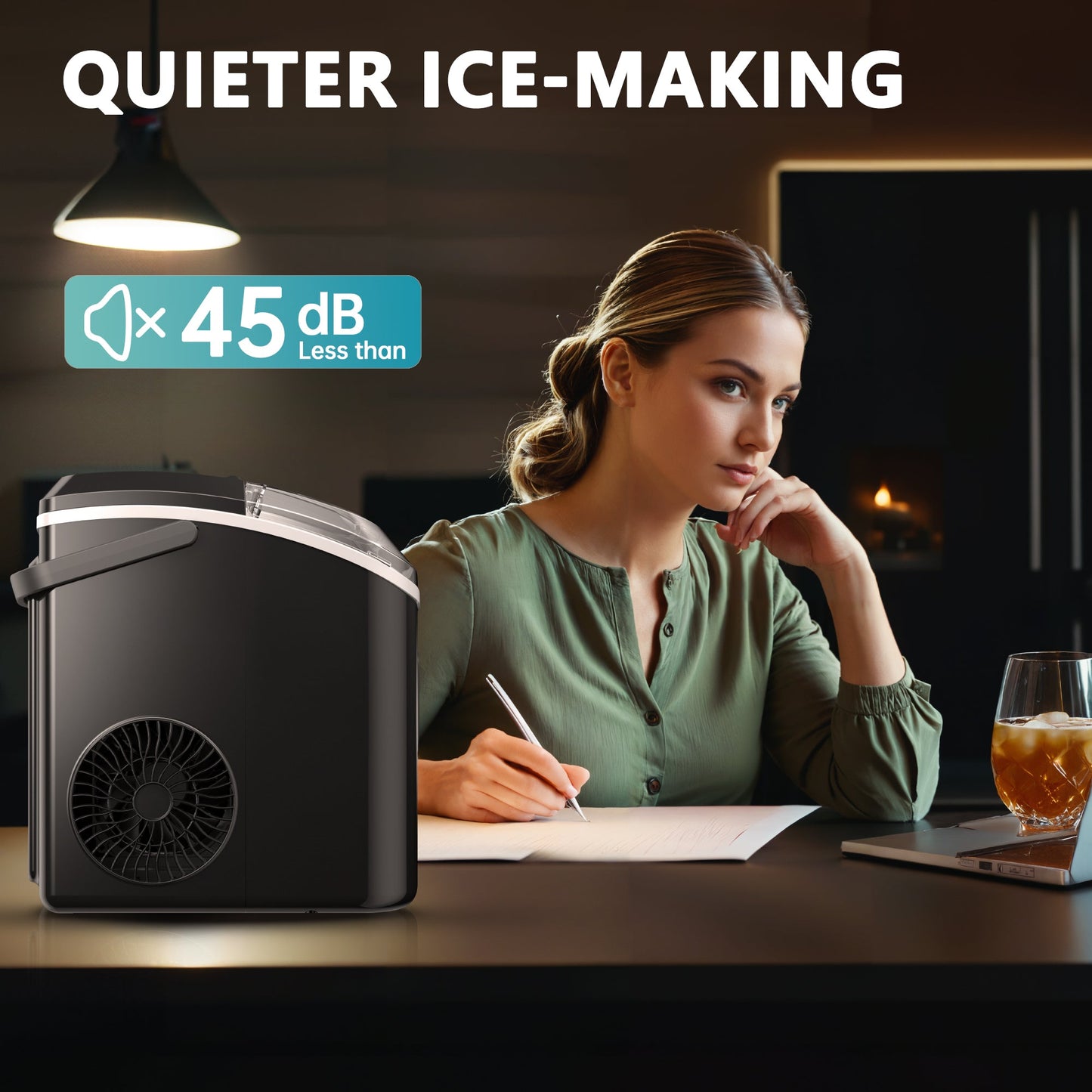 EUHOMY Pearl H1 Portable Nugget Ice Maker Countertop With Handle– 34Lbs/24H, 6-Min Fast Ice, Ice Full & Add Water Alerts