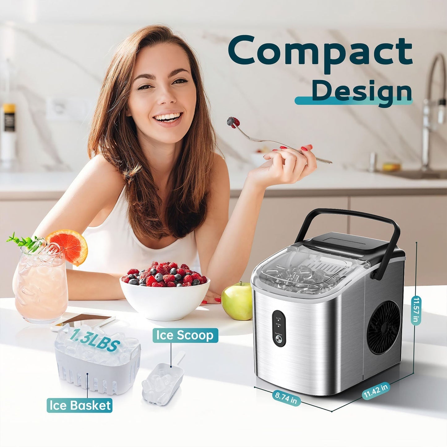 EUHOMY Dart H1 Portable Bullet Ice Maker Countertop with Handle - 26 Lbs/24H, Ready 9 Bullets in 6 Mins