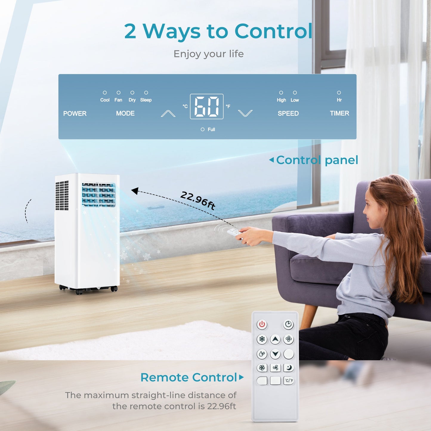 EUHOMY Portable Air Conditioners 3 in 1 Portable Cooling AC with Dehumidifier, Fan, Sleep Modes