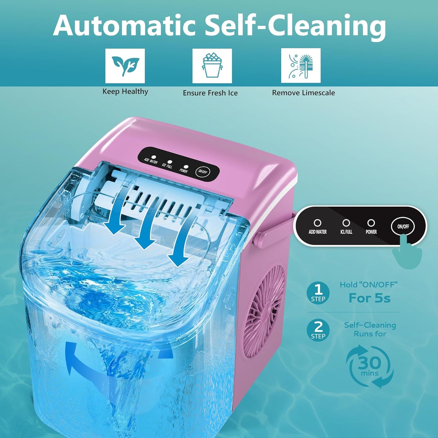 EUHOMY Dart H1 Portable Bullet Ice Maker Countertop With Handle - Pink,12 inch, 26 Lbs/24H, Ready 9 Bullets in 6 Mins, Ultra Quieter