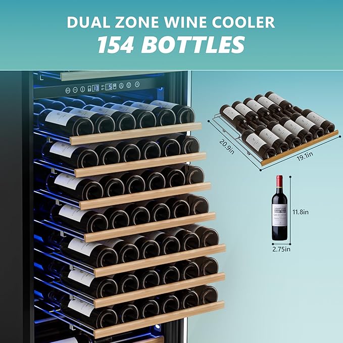 EUHOMY 24 Inch Wine Fridge Dual Zone, 154 Bottle Wine Cooler Refrigerator with Glass Door, Powerful Compressor Cooling