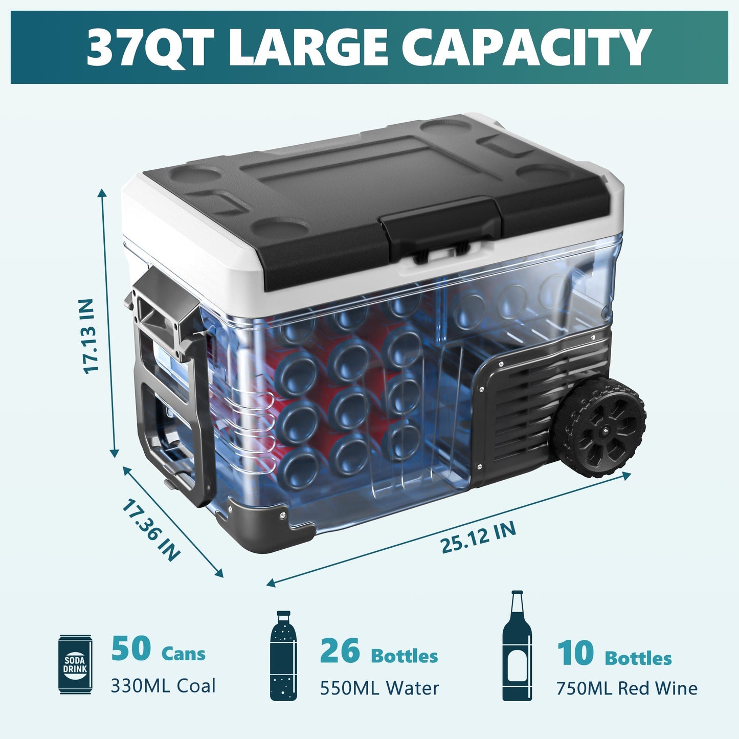 Euhomy 12 Volt Car Refrigerator, 53 Quart, Single Zone, Frost Free, App Control, Black
