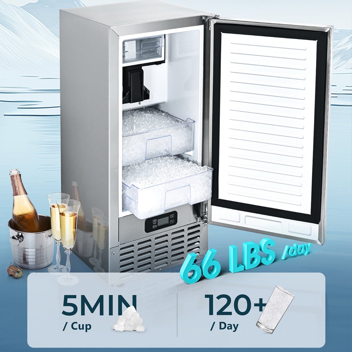 EUHOMY Commercial Built-in Nugget Ice Maker Machine