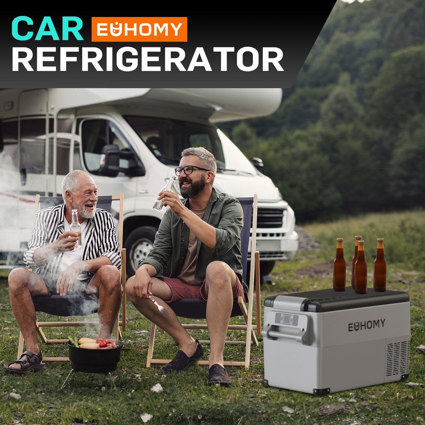 Euhomy 12 Volt Portable Refrigerator – 38 Quart, Dual Storage Area, App Control, Frost Free, Gray