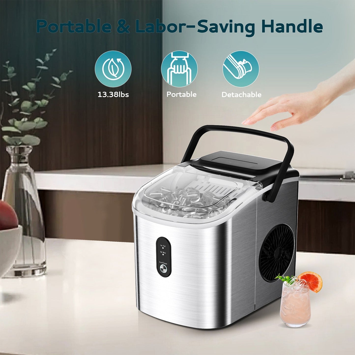 EUHOMY Dart H1 Portable Bullet Ice Maker Countertop with Handle - 26 Lbs/24H, Ready 9 Bullets in 6 Mins