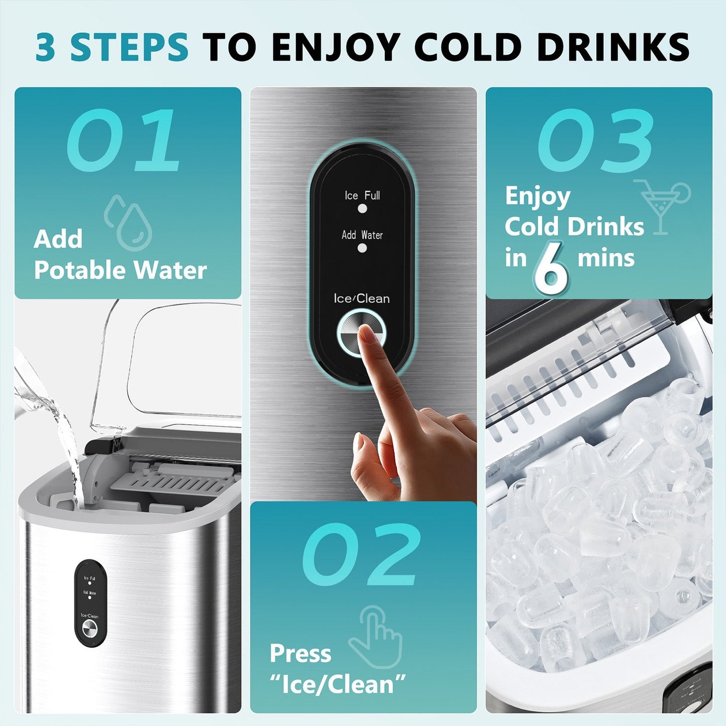 EUHOMY Dart H1 Portable Bullet Ice Maker Countertop with Handle - 26 Lbs/24H, Ready 9 Bullets in 6 Mins