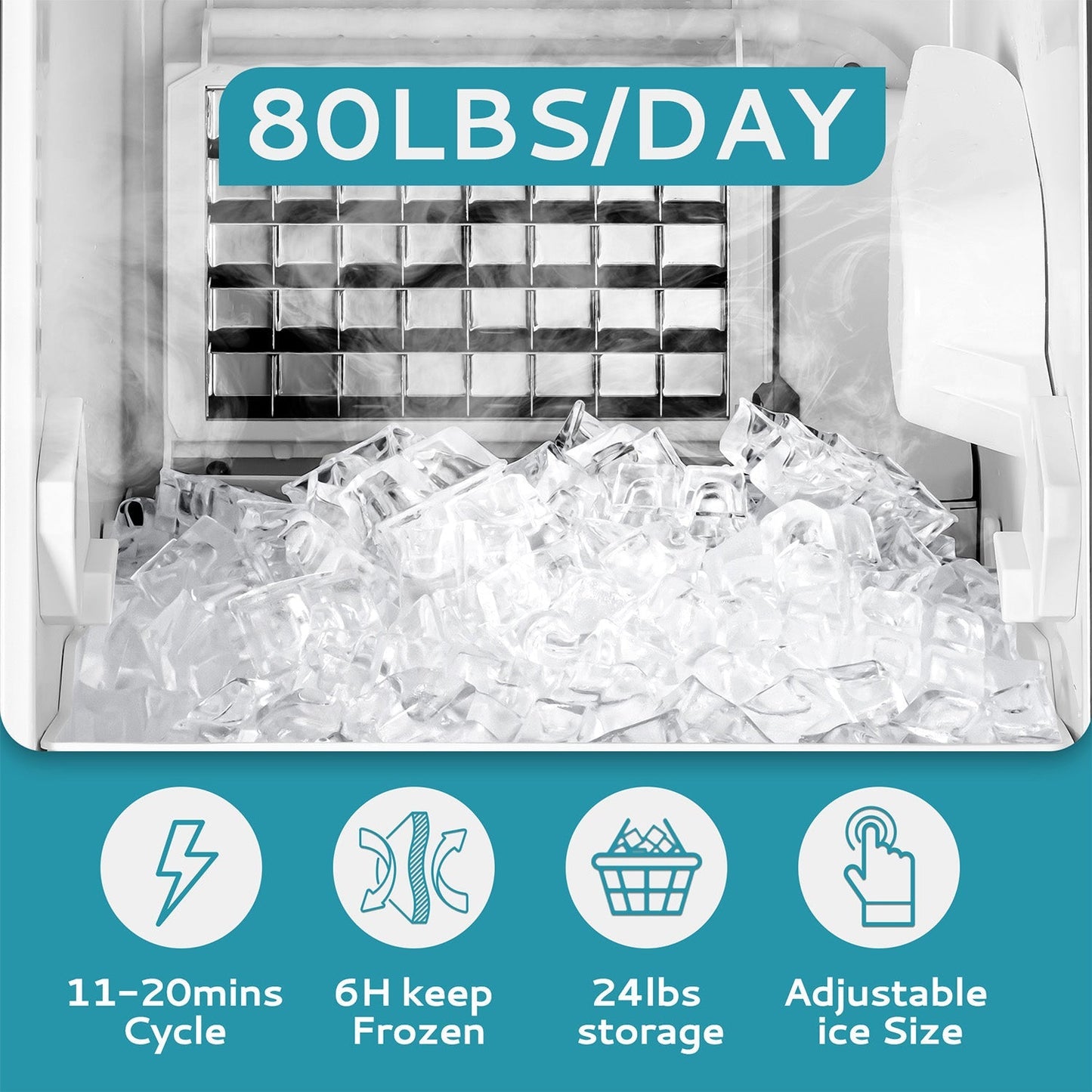 EUHOMY Built-in Commercial Ice Machine 80LBS Fast Ice Making