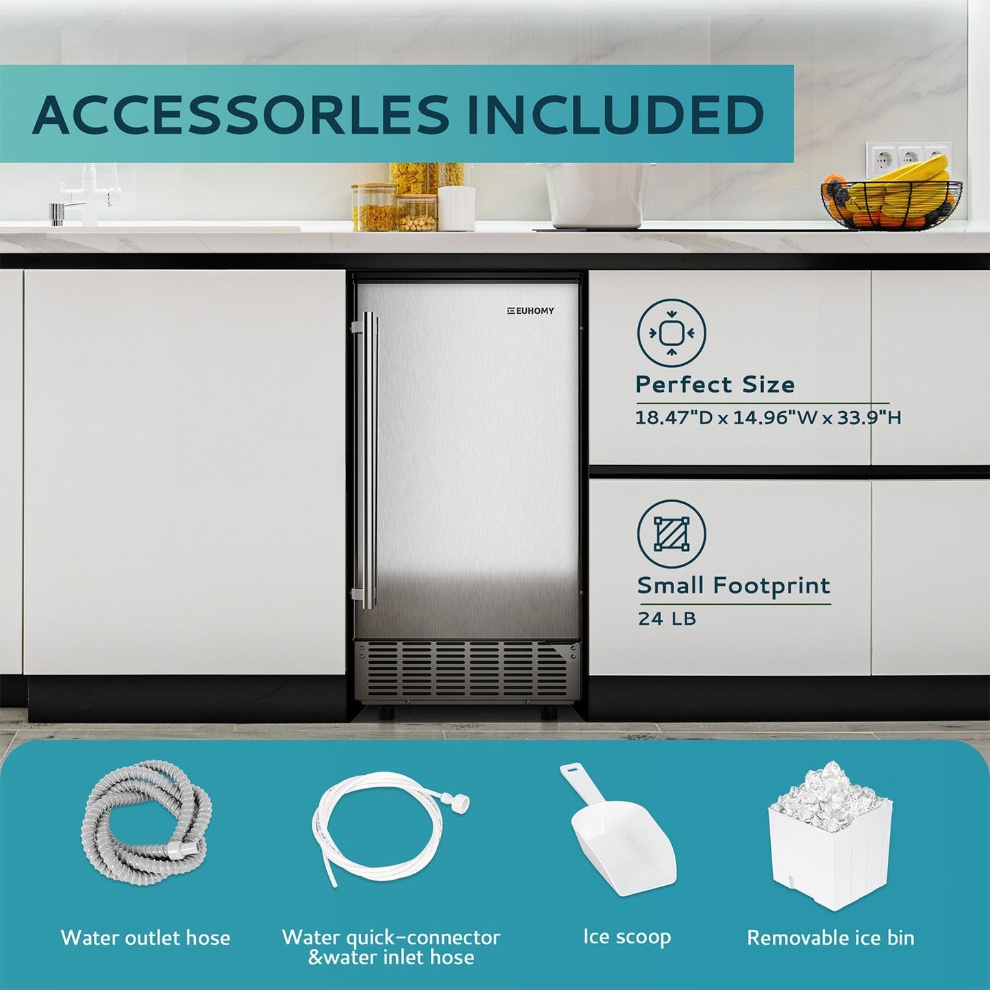 EUHOMY Built-in Commercial Ice Machine 80LBS Fast Ice Making