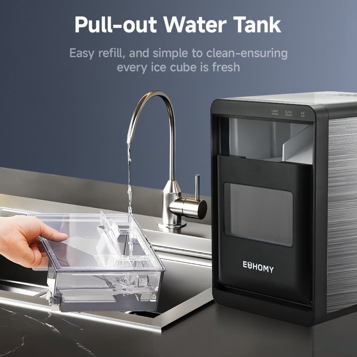 EUHOMY Pearl L1 Plus Portable Nugget Ice Maker Countertop - 44Lbs/24H, Smart Alerts