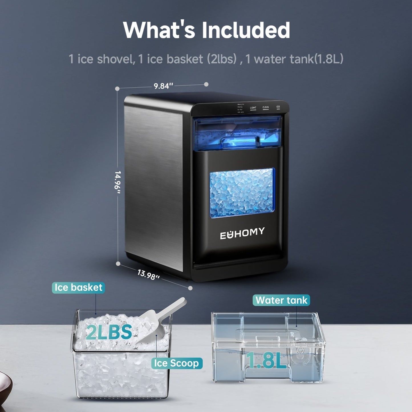 EUHOMY Pearl L1 Plus Portable Nugget Ice Maker Countertop - 44Lbs/24H, Smart Alerts