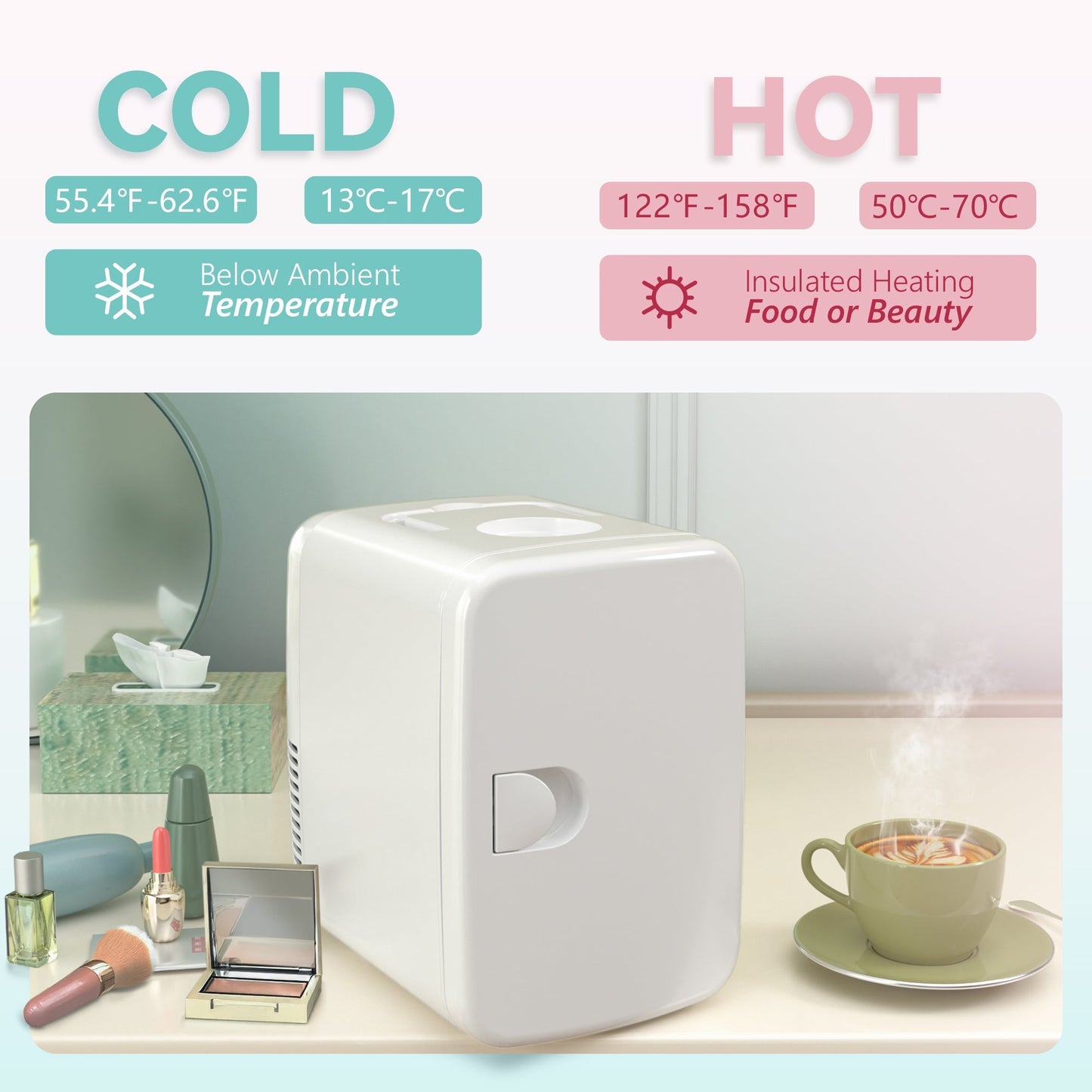 EUHOMY Mini Beauty Fridge, 4L, 110V – Skincare, Makeup & Drink Storage, Available in Black, White & Pink