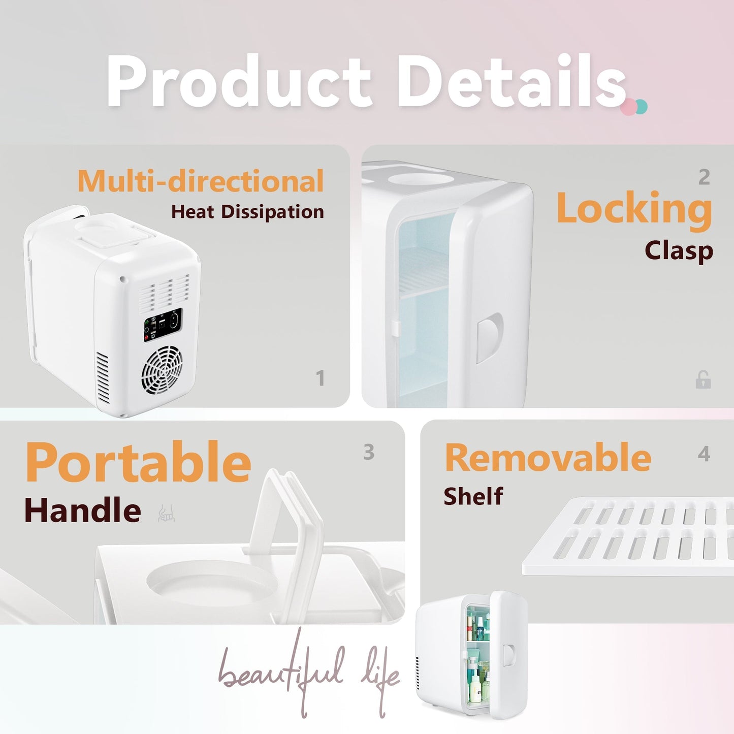 EUHOMY Mini Beauty Fridge, 4L, 110V – Skincare, Makeup & Drink Storage, Available in Black, White & Pink