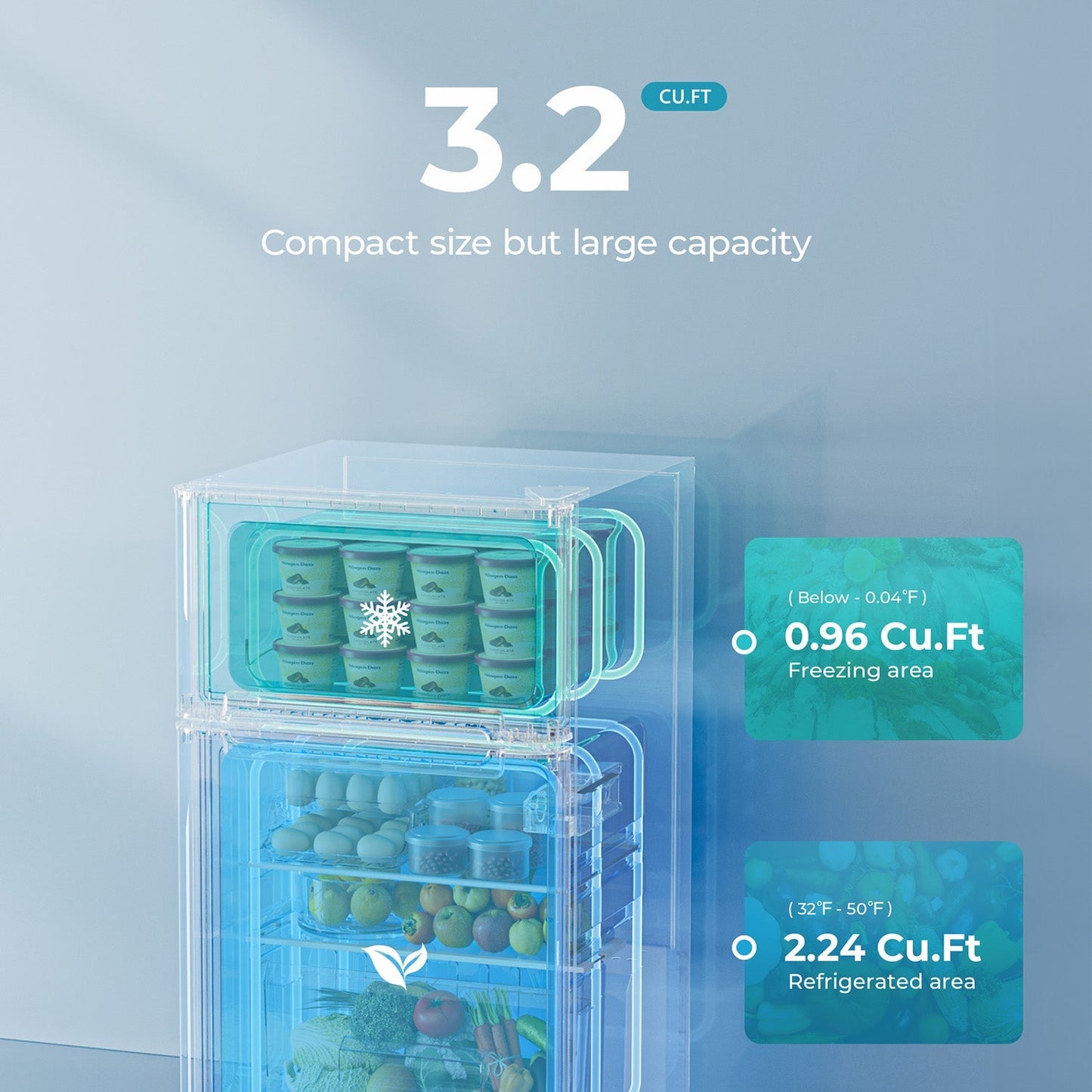 EUHOMY 3.2 Cu.Ft Built in & Free Standing Mini Fridge