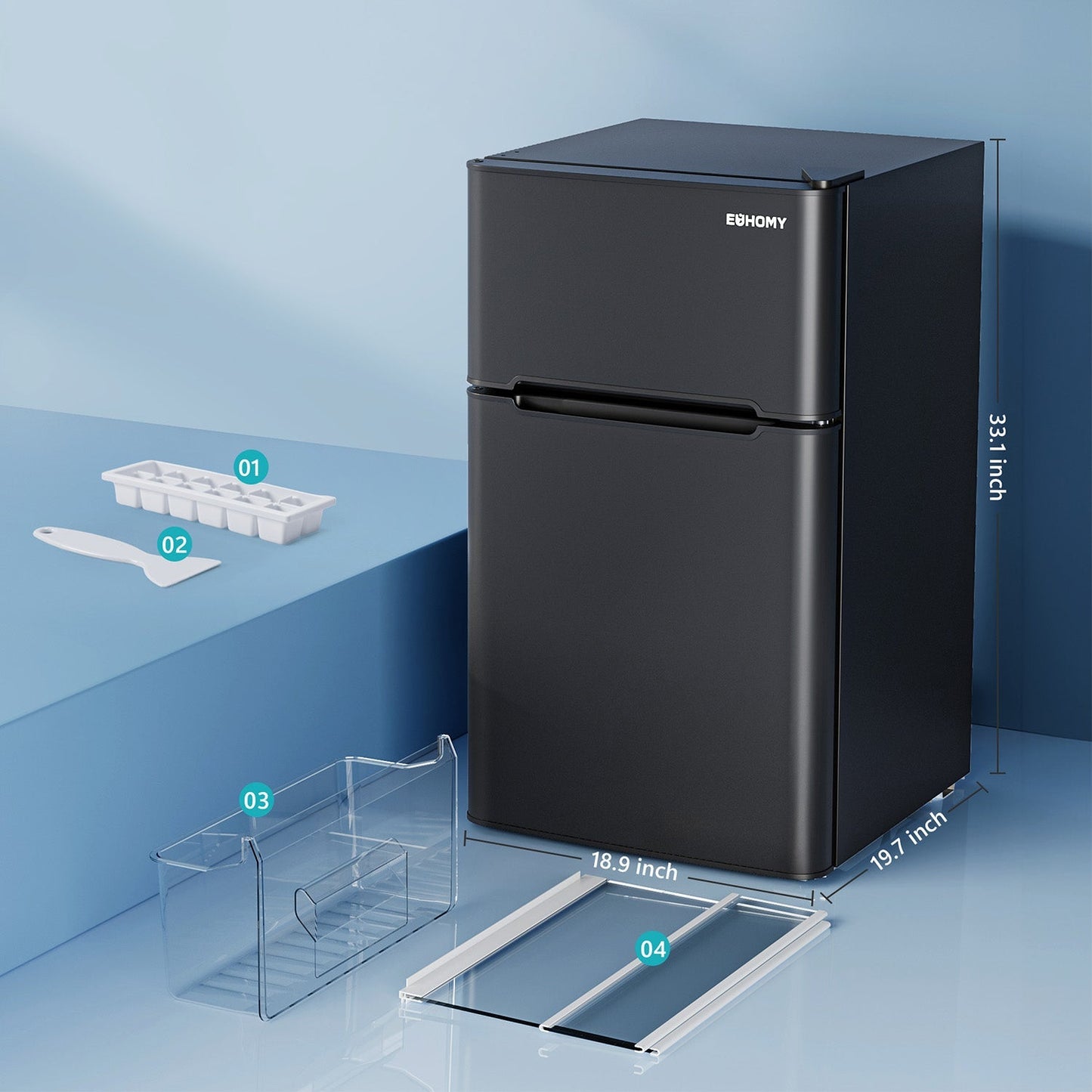 EUHOMY 3.2 Cu.Ft Built in & Free Standing Mini Fridge