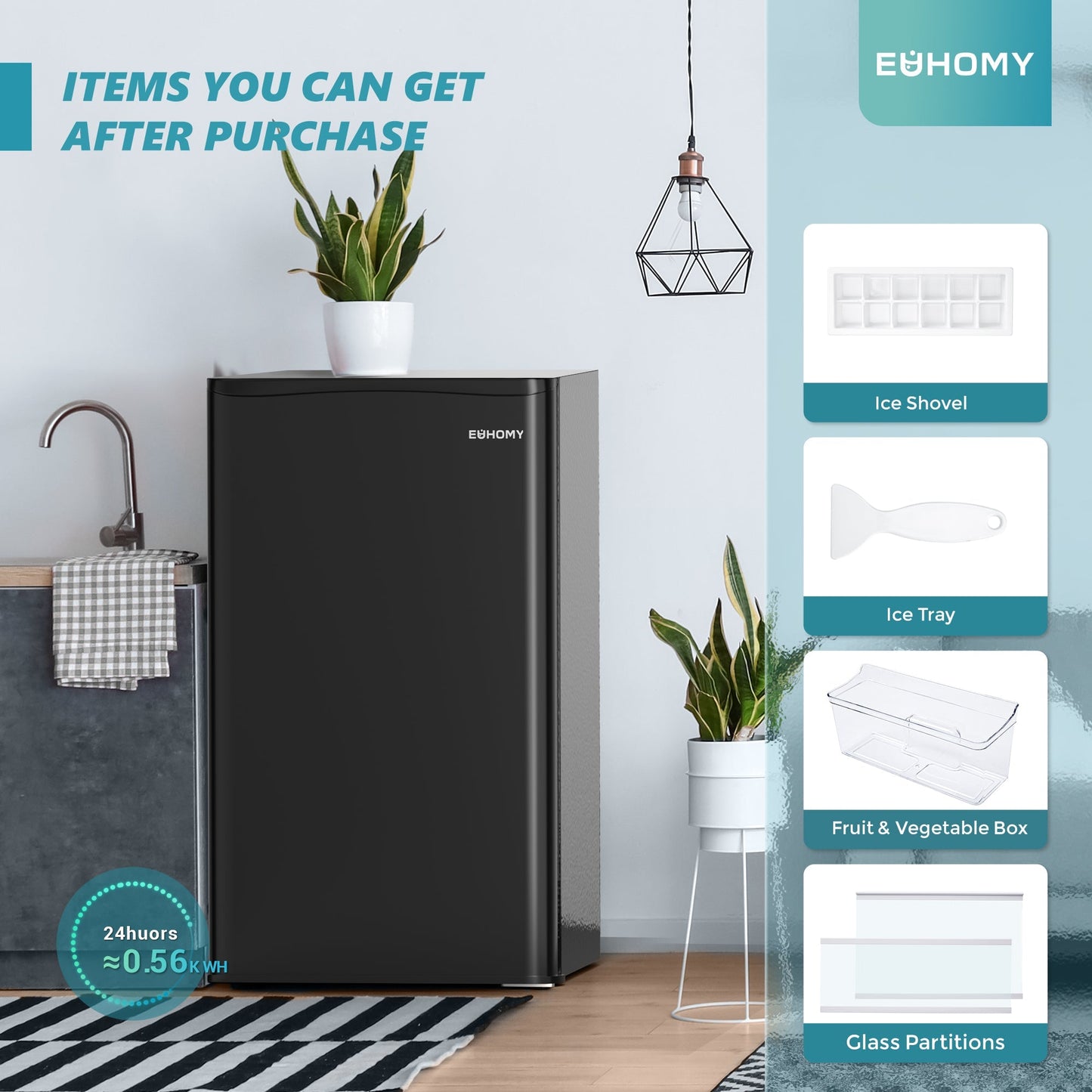 EUHOMY Mini Fridge with Freezer, Single Door Compact Refrigerator