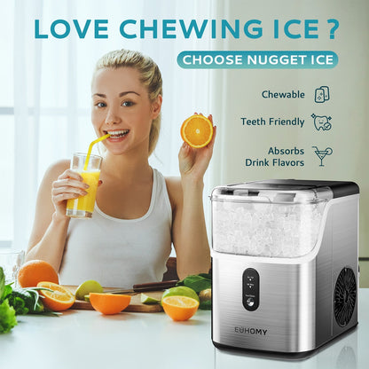 EUHOMY Pearl L1 Portable Nugget Ice Maker Countertop – 35 Lbs/24H, 6–8 Mins Fast Soft Ice, Simple & Clear LCD Panel