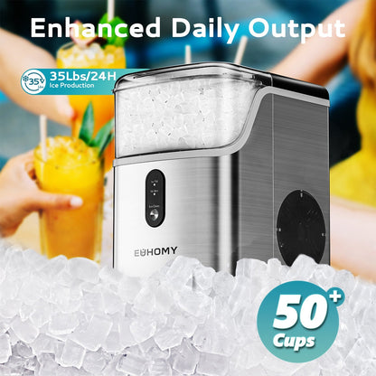 EUHOMY Pearl L1 Portable Nugget Ice Maker Countertop – 35 Lbs/24H, 6–8 Mins Fast Soft Ice, Simple & Clear LCD Panel