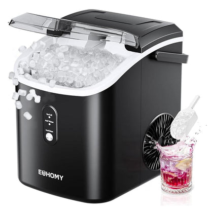 EUHOMY Pearl H1 Portable Nugget Ice Maker Countertop With Handle– 34Lbs/24H, 6-Min Fast Ice, Ice Full & Add Water Alerts