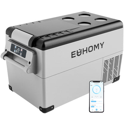 Euhomy 12 Volt Portable Refrigerator – 38 Quart, Dual Storage Area, App Control, Frost Free, Gray