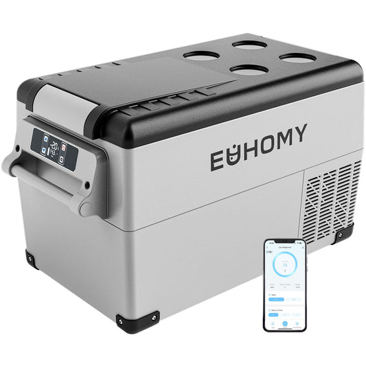 Euhomy 12 Volt Portable Refrigerator – 38 Quart, Dual Storage Area, App Control, Frost Free, Gray