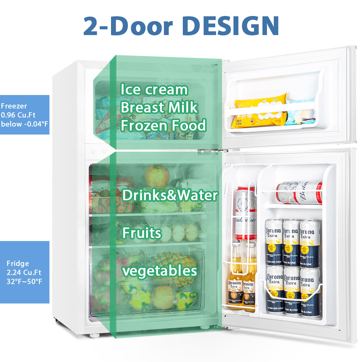 EUHOMY 3.2 Cu.Ft Built in & Free Standing Mini Fridge