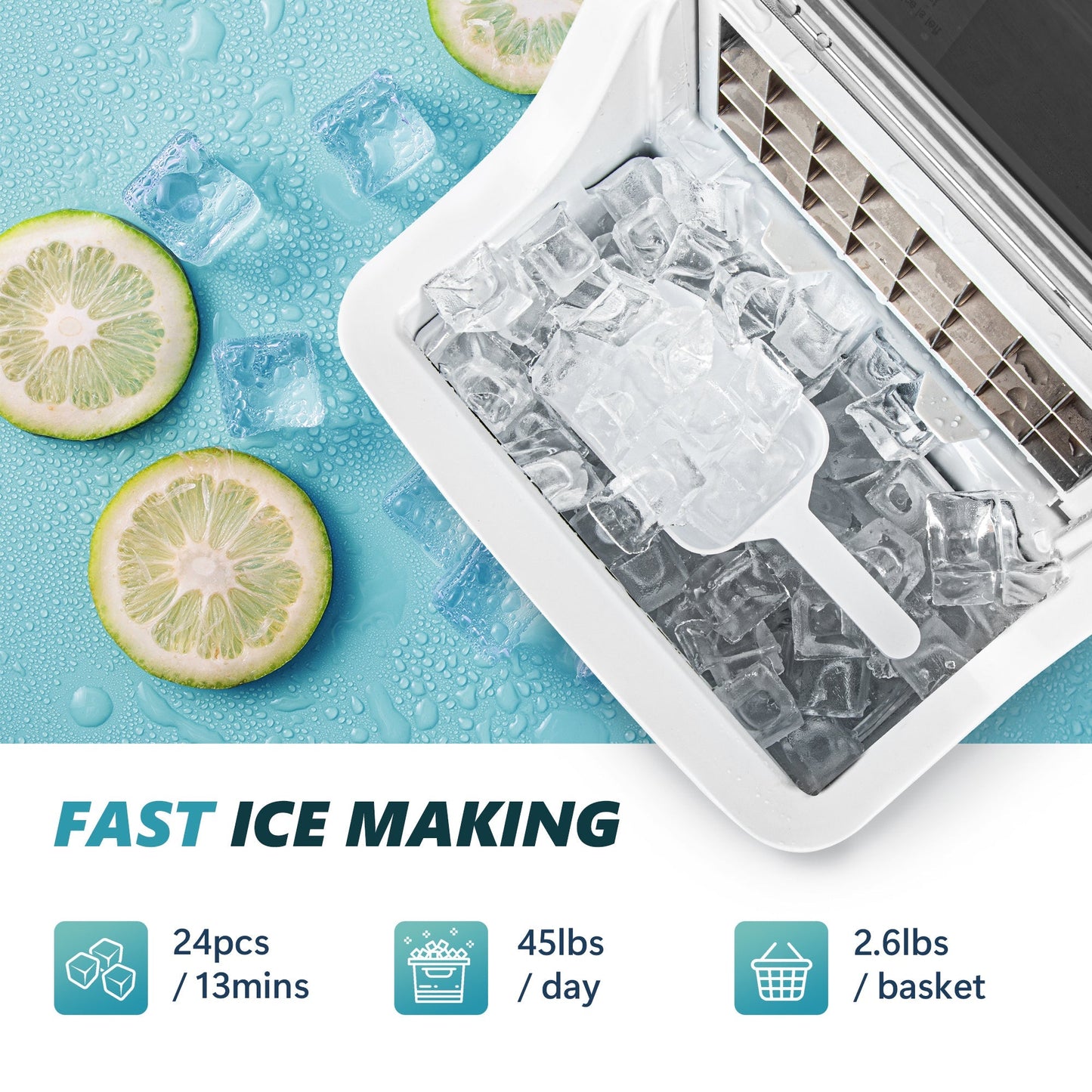 EUHOMY Tile Plus Portable Cube Ice Maker Countertop - 2.6L Ice Basket, Adjustable Ice Thickness , Scheduled On/Off Timer, Self-Cleaning