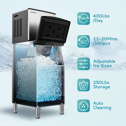 EUHOMY 400/450Lbs/24H Easy-to-Install Commercial Ice Maker Machine