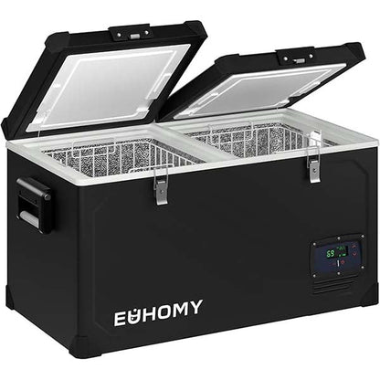Euhomy Car Refrigerator, 110V, 69 Quart, Dual Zone, Black, Dual Door with Lock – Ideal for Home, Camping, or Off-Grid Use