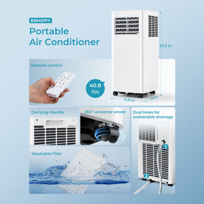 EUHOMY Portable Air Conditioners 3 in 1 Portable Cooling AC with Dehumidifier, Fan, Sleep Modes