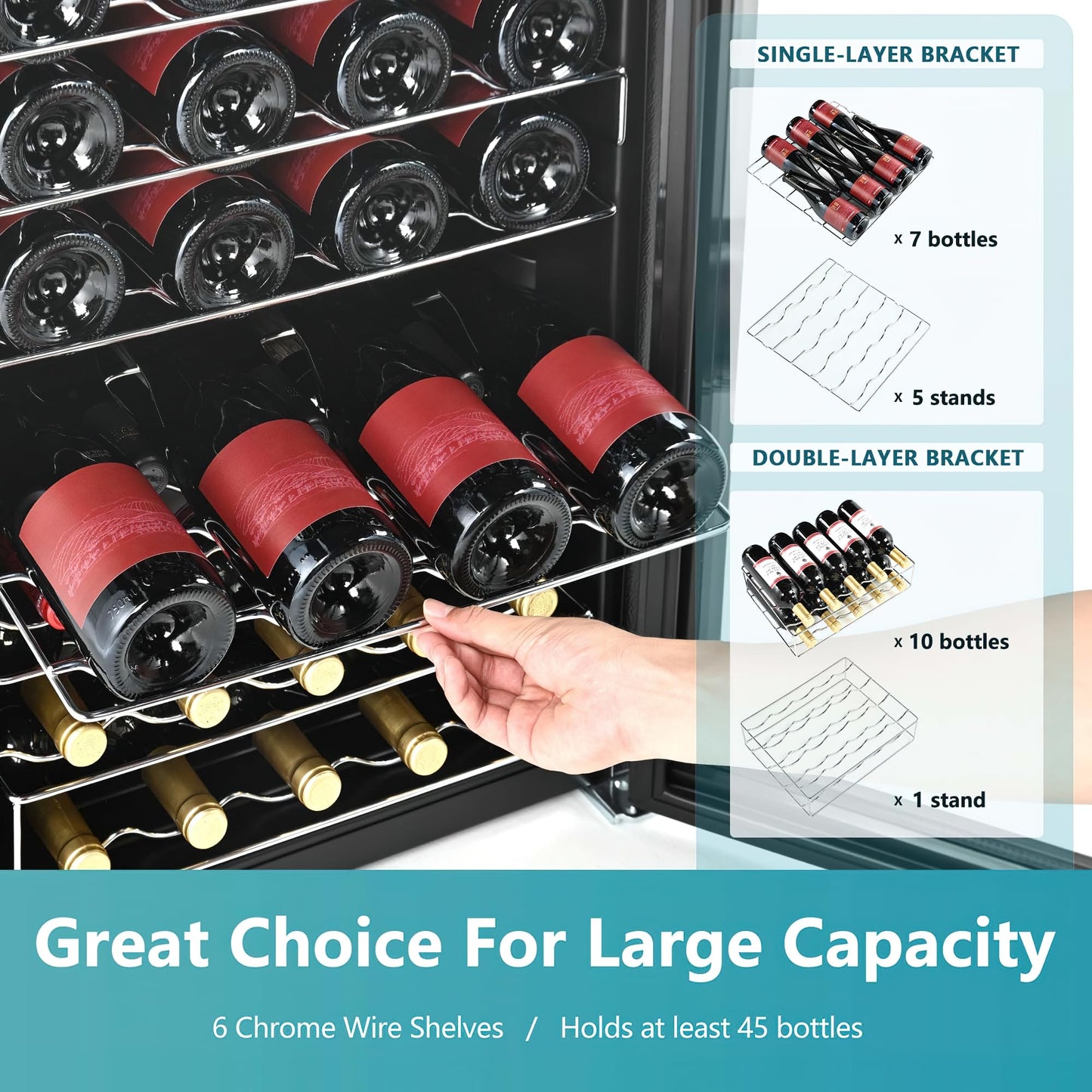 EUHOMY 45 Bottle Wine Cooler Refrigerator Small Built-in Wine Beverage Cooler
